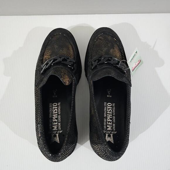 NEW Mephisto Salka Loafer 6.5 Gold Snake Print Leather Chunky Lug Sole Slip On - Picture 7 of 13